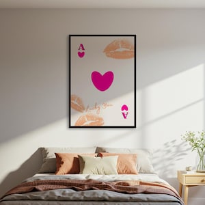 Póster "As de corazones con suerte", impresión artística de pared con labios rosados, decoración romántica para dormitorio, con o sin marco.