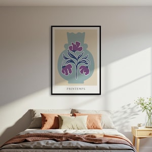 Póster decorativo inspirado en Matisse, impresión de póster de arte minimalista moderno, póster de jarrón de flores de Printemps, póster grande enmarcado o sin marco