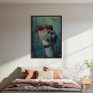 Unterwasser-Paar Poster, Fantasy König Königin Kunst Poster Druck, Romantisches Wandposter, Magisches Liebesdekor Poster, Großes Poster mit / ohne Rahmen