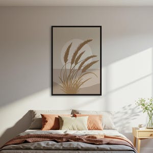 Abstract Grass Art Print, Minimalist Nature Poster, Earthy Tones Wall Decor, Framed or Unframed Botanical Art