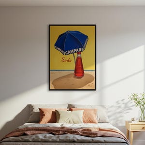 Vintage Campari Soda Poster Drucken, Retro Strand Wandkunst, italienischer Aperitif Dekor, Barwagen Kunst, Küchendekoration, gerahmt oder ungerahmt