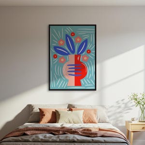 Póster de jarrón abstracto con flores, arte floral moderno para pared, impresión botánica colorida, arte contemporáneo, con o sin marco, decoración del hogar