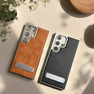 Étui professionnel en cuir S25 Ultra pour Samsung Galaxy S25 S24 S23 S22 Ultra Plus - béquille et revêtement rigide plaqué