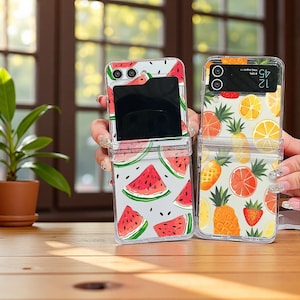 Colorful Fruit Patterns Folding Phone Case For Samsung Galaxy Z Flip5 Flip4 Flip6 Clear Hard Cover For Samsung Z Flip 6 5 4 3 5G