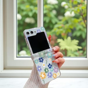 For Samsung Galaxy Z Flip5 Flip6 Case Flower Pattern Shockproof Folding Transparent Hard Cover For Samsung Galaxy Z Flip 6 5 4 3