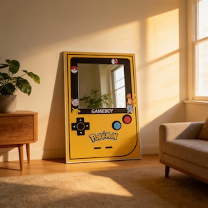 Yellow and red retro gaming console wall mirror for bedroom decor