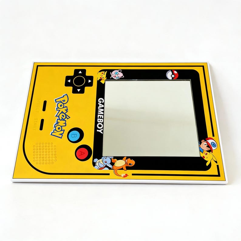Yellow and red retro gaming console wall mirror for bedroom decor