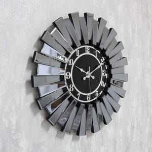 Oversized Silver Home Gift Wall Clock, Modern Wall Clock, Decorative Large Wall Clock , Gray Mirrored