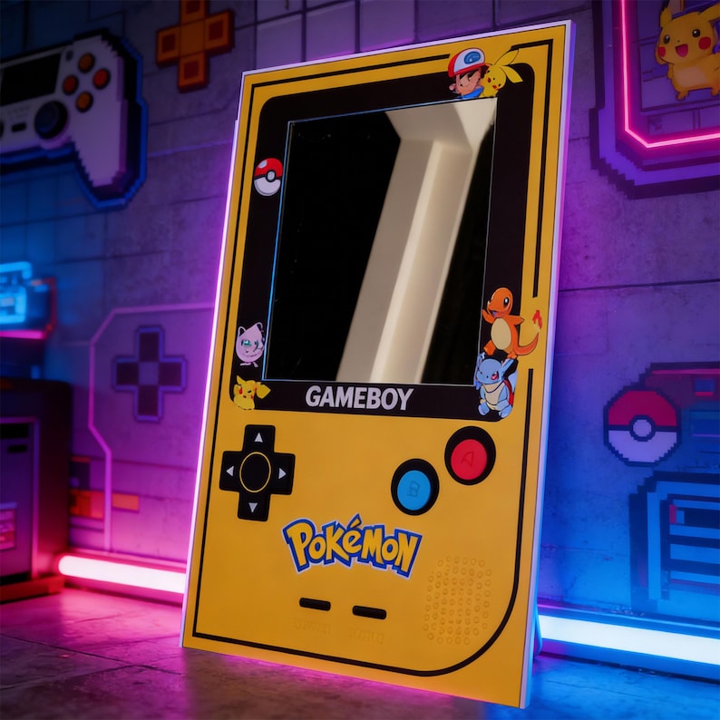 Yellow and red retro gaming console wall mirror for bedroom decor