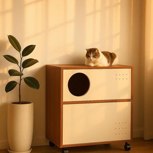 Modern Cat Litter Box Furniture | Enclosed Litter Cabinet with Ventilation | Stylish Cat Litter Enclosure for Clean Home