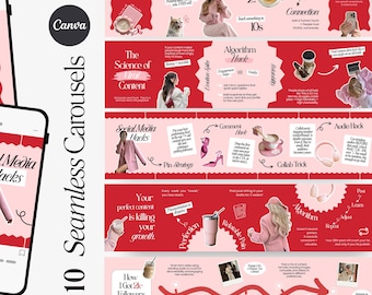 Seamless Carousels Canva Templates | Social Media Agency SMM Templates | Coach Instagram IG Post Bundle | Red Pink  Aesthetic Carousel Posts