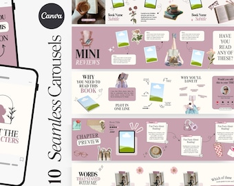Seamless Bookstagram Canva Carousels, Trendy, Pretty Bookstagram Bundle, Bookish Social Media for Author, Book Influencers, Content Creator