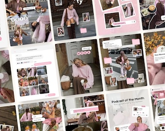 Trendy iOS Core Instagram Content Creator Templates, Digital Marketing Posts, Aesthetic Scrapbook, UGC Pink Instagram Posts Kit, SMM Viral