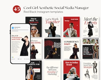Modern Aesthetic Red Black IG Templates | Luxury Canva Instagram Templates for Personal Brand, Content Creators, Social Media Manager SMM