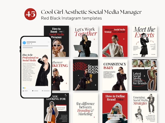 Modern Aesthetic Red Black IG Templates | Luxury Canva Instagram Templates for Personal Brand, Content Creators, Social Media Manager SMM