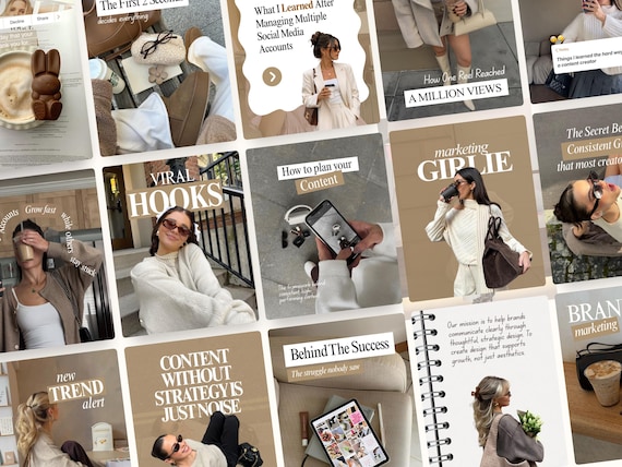 Neutral Aesthetic Coaching Instagram Templates, Social Media Agency Kit, IG Carousel Posts, SMM Viral, Coach Influencer Content Creator Pack