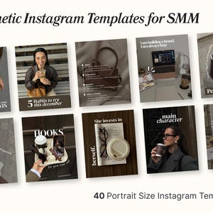 May include: Aesthetic Instagram templates for social media marketing. The image displays a collection of templates with text overlays, including phrases like "Until I Win" and "5 Habits to try this December." The templates are in a portrait orientation.