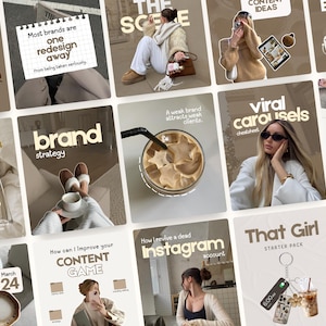 Neutralne, estetyczne szablony na Instagram, modne, nowoczesne, beżowe szablony Canva inspirowane Pinterestem dla UGC, twórcy treści, influencerzy SMM
