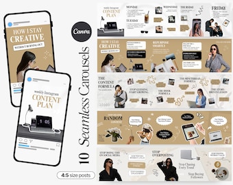 Aesthetic Seamless Canva Carousel Templates for SMM, Coaches, UGC, Personal Brand, Content Creators, Neutral IG Posts, Social Media Agency