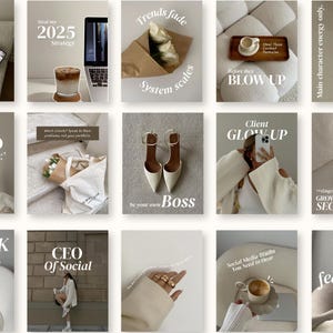 Neutrala estetiska Instagram-mallar, trendiga moderna Pinterest-inspirerade beige Canva-mallar för UGC, innehållsskapare, SMM-coachinfluencer