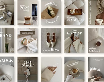 Neutrale, esthetische Instagram-sjablonen, trendy moderne, op Pinterest geïnspireerde beige canvas-sjablonen voor UGC, contentmaker, SMM Coach Influencer