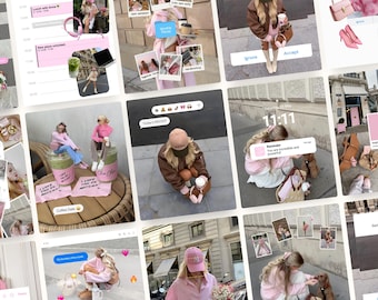 Trendy iOS Core Instagram Content Creator Templates, Digital Marketing Posts, Aesthetic Scrapbook, UGC Pink Instagram Posts Kit, SMM Viral