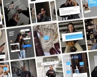 Trendy iOS Core Instagram Content Creator Templates, Digital Marketing Posts, Aesthetic Scrapbook, Bold Blue Instagram Posts Kit, SMM Viral