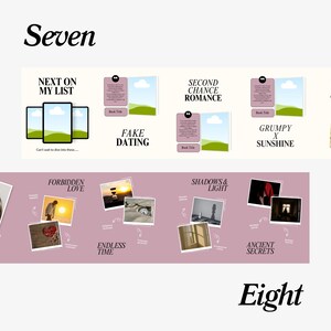 May include: A graphic featuring book-themed elements. It includes images of tablets, book covers, and photographs. Text includes "Next on My List," "Fake Dating," "Second Chance Romance," "Grumpy x Sunshine," and "The Aesthetic of Book."