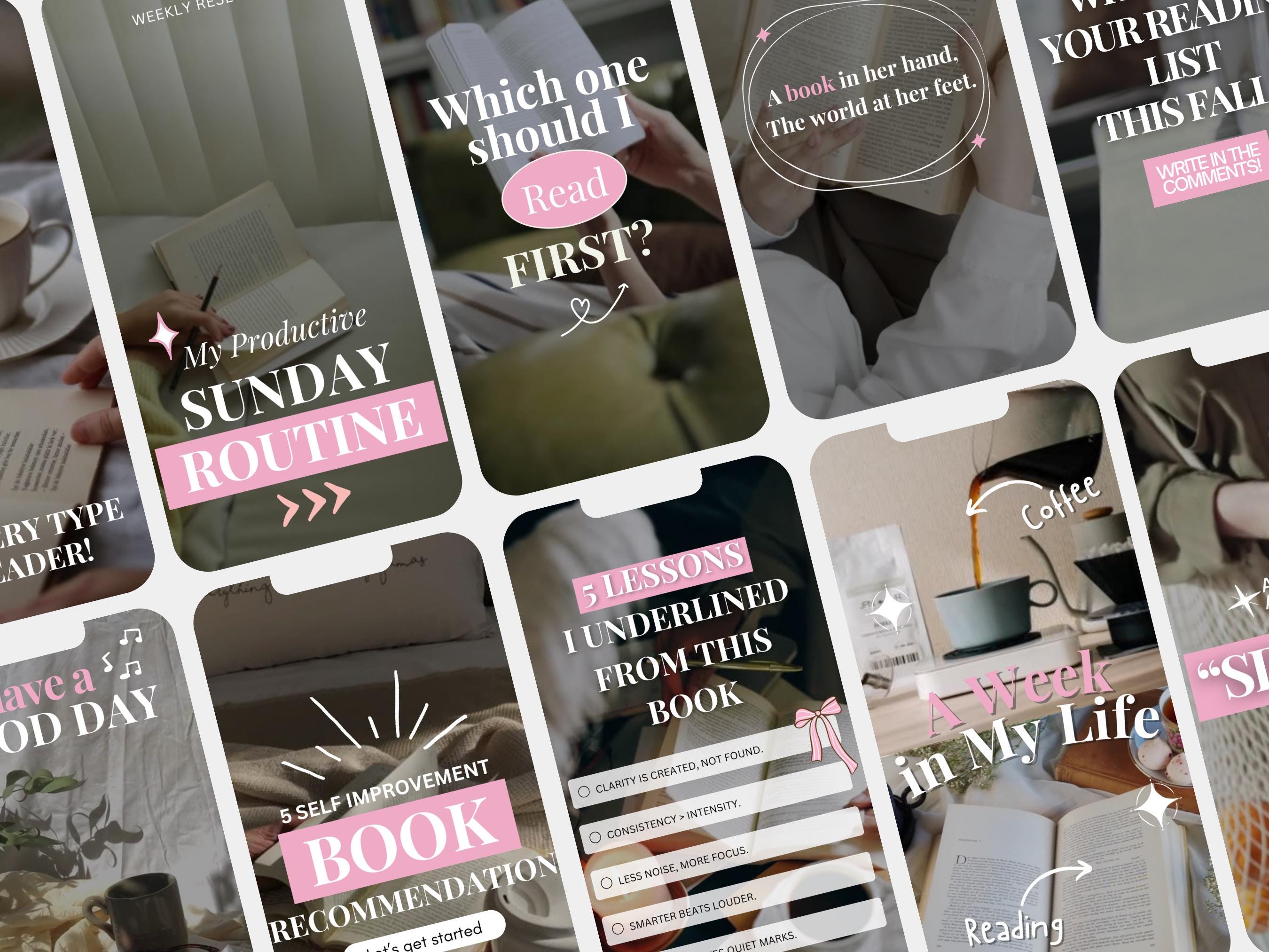 35 Bookstagram Reels, Aesthetic Book Reels for Authors Book Lover Book Influencer Content ...