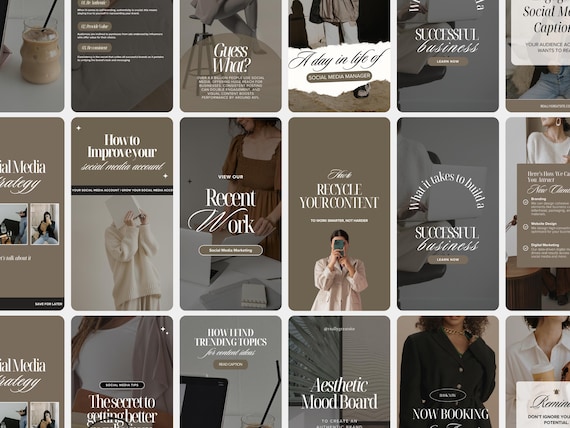 30 Aesthetic Instagram Reel Covers – Faceless, Luxury Templates for Social Media Managers or Content Creators | Dark & Minimal UGC Style