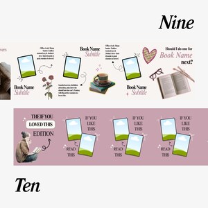 May include: A graphic design featuring a "My Enemies-to-Lovers Starter Pack" with book covers, text, and illustrations. The design includes the text "Nine" and "Ten", and the phrase "Should I do one for Book Name next?"