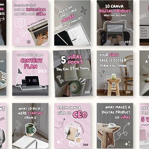 40 Pink Aesthetic Instagram Carousel Covers for Digital Product Sellers PLR, Cozy IG Linkedin TikTok Carousel, Editable Viral Canva Template