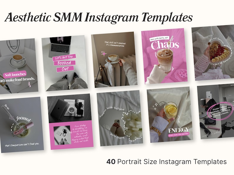 Modern Aesthetic Canva Instagram Templates, Trendy Scrapbook Pink ...