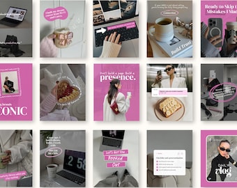 Modern Aesthetic Canva Instagram Templates, Trendy Scrapbook Pink Templates for UGC, Content Creator, Social Media Manager, Coach Influencer