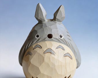 Hand Carved Wooden Totoro Figurine, Studio Ghibli Inspired Desk Sculpture, Totoro Ornament, Unique Gift for Anime Lovers, Home Decor Fans