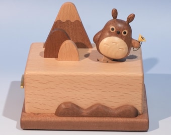 Wooden Totoro Music Box, Totoro Kinetic Wooden Automaton, Castle in the Sky Melody, Personalised Gift for Ghibli Fans, Moving Sculpture