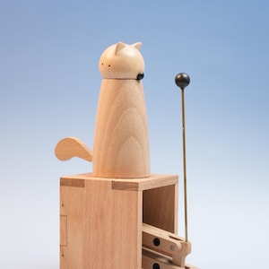 Wooden Cat Automaton | Cat Kinetic Sculpture | Cat Automata Toy | Cat Figurine | Vintage Automaton | Kinetic Art | Christmas Gift for Kid