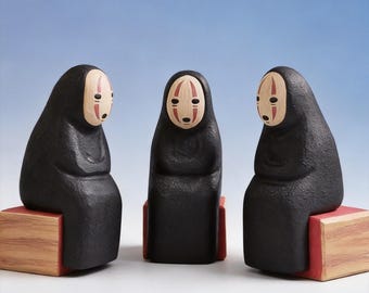 Hand Carved Wooden No-Face Figurine, Studio Ghibli Fan Gift, Spirited Away Gift