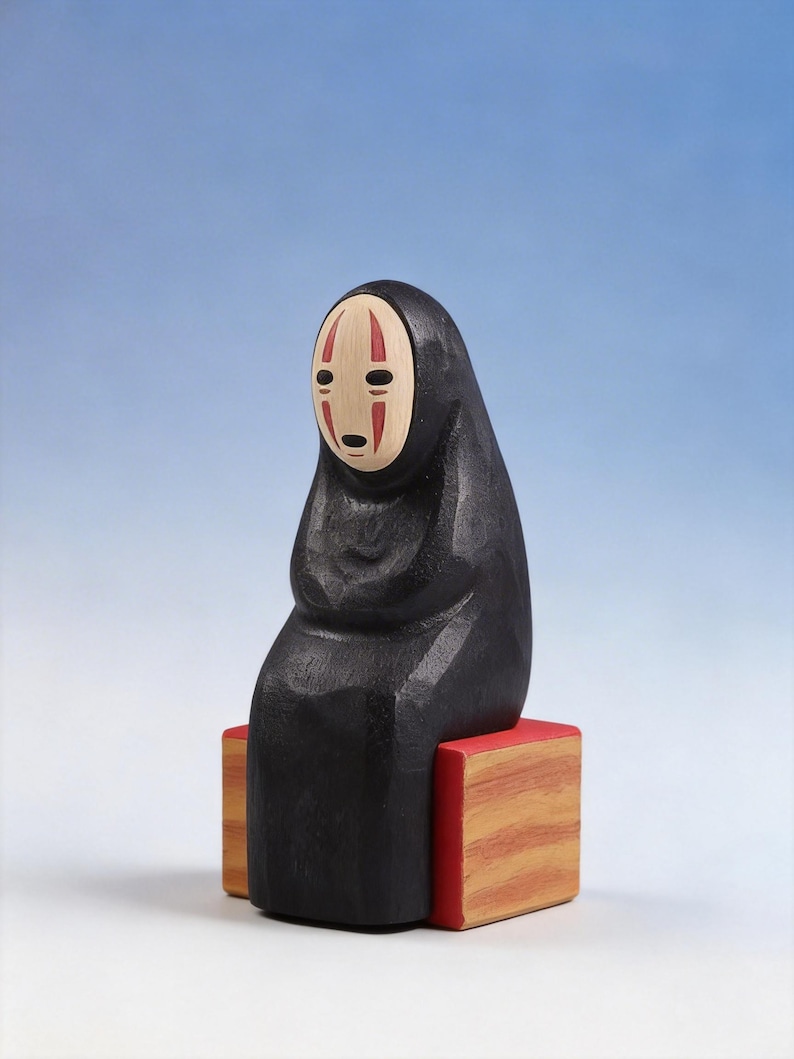 Hand Carved Wooden No-Face Figurine, Studio Ghibli Fan Gift, Spirited Away Gift image 3