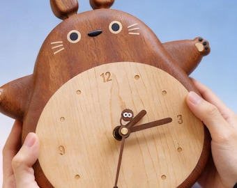 Totoro Wooden Wall Clock, Swinging Tail Pendulum Clock, Studio Ghibli Inspired Nursery Decor, Studio Ghibli Fan Gift, Gift for Kids