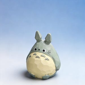 Hand Carved Wooden Totoro Figurine, Studio Ghibli Inspired Desk Sculpture, Totoro Ornament, Unique Gift for Anime Lovers, Home Decor Fans Small