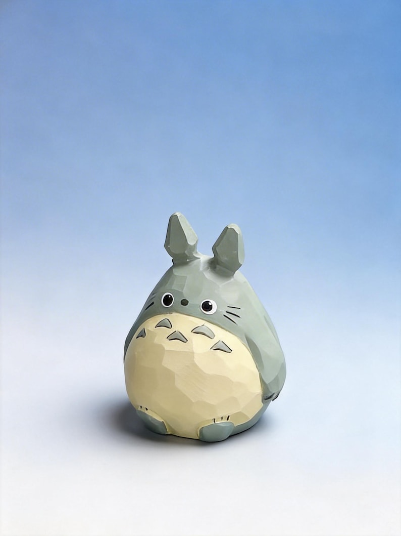 Hand Carved Wooden Totoro Figurine, Studio Ghibli Inspired Desk Sculpture, Totoro Ornament, Unique Gift for Anime Lovers, Home Decor Fans Small