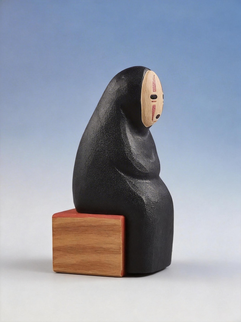 Hand Carved Wooden No-Face Figurine, Studio Ghibli Fan Gift, Spirited Away Gift image 5