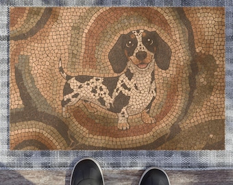 Dachshund Mosaic Doormat | Coir Welcome Mat, Rustic Dog Design