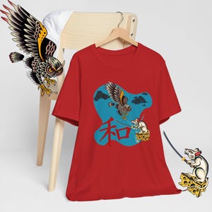 Samurai Mouse & Owl Tattoo Art T-Shirt: Japanese Gothic Warrior Design