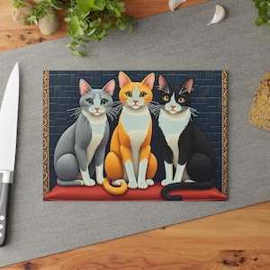 Mosaic Cat Design Tempered Glass Cutting Board: Quirky Kitchen Decor