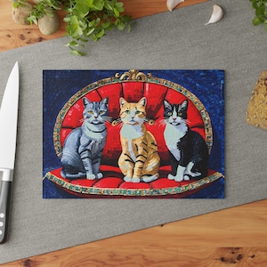 Mosaic Cat Design Tempered Glass Cutting Board: Cat Mom Kitchen Decor