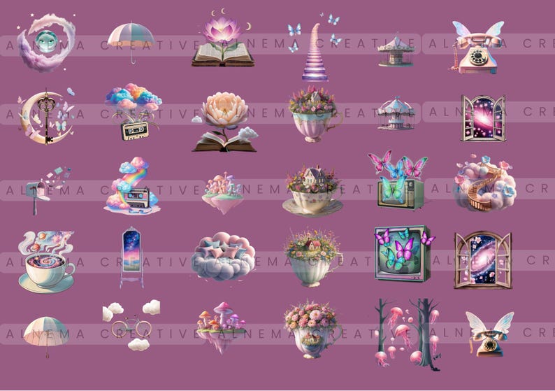 Dreamcore Illustration Clipart Bundle, 30 PNG, Transparent Background ...