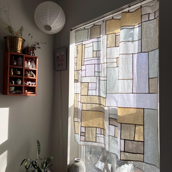 Multicolor Linen Pojagi Patchwork Stained Glass Sun Curtain | No. 5