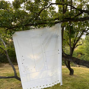 Vintage White Eyelet Cotton Lace Pojagi Inspired Patchwork Curtain / Wall Hanging | No. 5